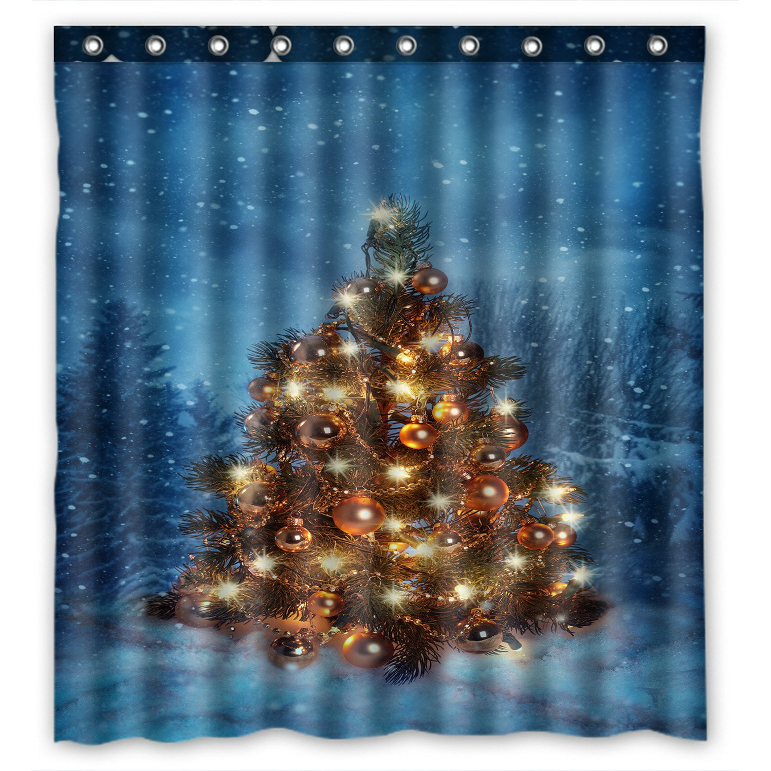 PHFZK Winter Landscape Shower Curtain, Christmas Tree Polyester Fabric