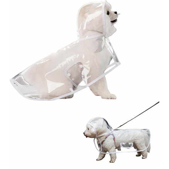 Clear Dog Rain Poncho for Small Medium Dogs,Heavy Waterproof Raincoat with Hidden Leash Hole&Adjustable Snaps,Pet Hooded Cape for Bichon Poodle (4-8lbs) (Transparent, Medium)