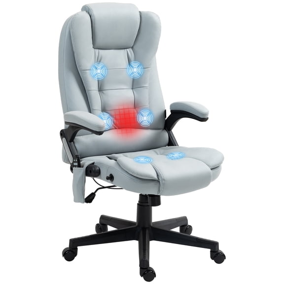 Office Chair with 6-Point Vibrating Massage and Lumbar Heat, Microfiber Executive Desk Chair with 125 Degree Reclining Backrest and Adjustable Height, Light Gray, 25.5"W x 28"D