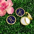 thumbnail image 2 of Koyal Wholesale Gold Compact Mirror Bridesmaid's Wedding Gift, Navy Blue | Faux Gold Glitter, Monogram Letter R, 1-Pack, 2 of 5