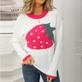 thumbnail image 6 of Levmjia Womens Sweater Knit Tops Cable Knit Pullover Contrast Color Strawberry Printing Long Sleeve Round Neck Winter Casual Comfortable Soft Warm Cozy, 6 of 9