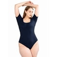 thumbnail image 5 of POSESHE Women's Plus Size Square Neck Short Sleeve Bodysuit, 3X, Navy Blue, 5 of 7