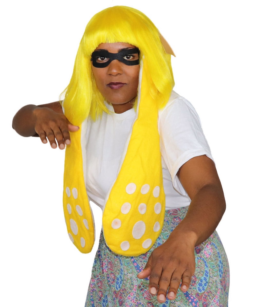 HPO Women  Inkling Wig and Ears with Mask Set Yellow Color Breathable Capless Designed Wig,