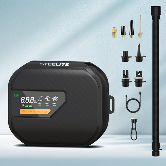 Steelite Electric Paddle Board Pump,Rechargeable 50PSI High Pressure SUP Air Pump with Auto-Off,Dual-Stage Inflation and Deflation,Portable Electric Pump for Inflatiable Bed,Boat,Tent