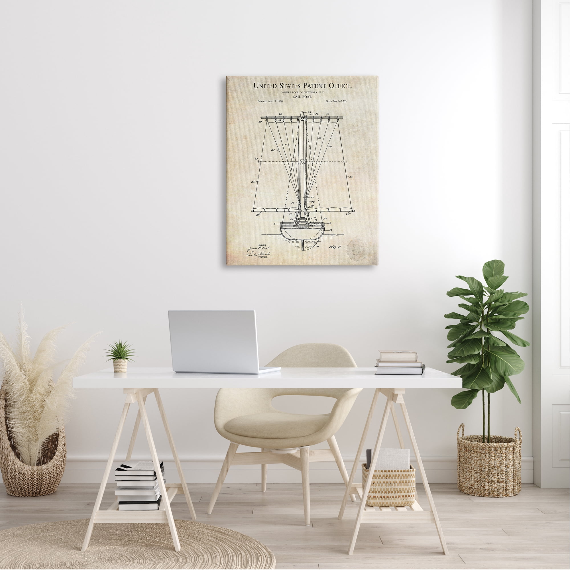 Stupell Industries Vintage Style Sailboat Watercraft Detailed Diagram Blueprint Canvas Wall Art, 30 x 40, Design by Karl Hronek