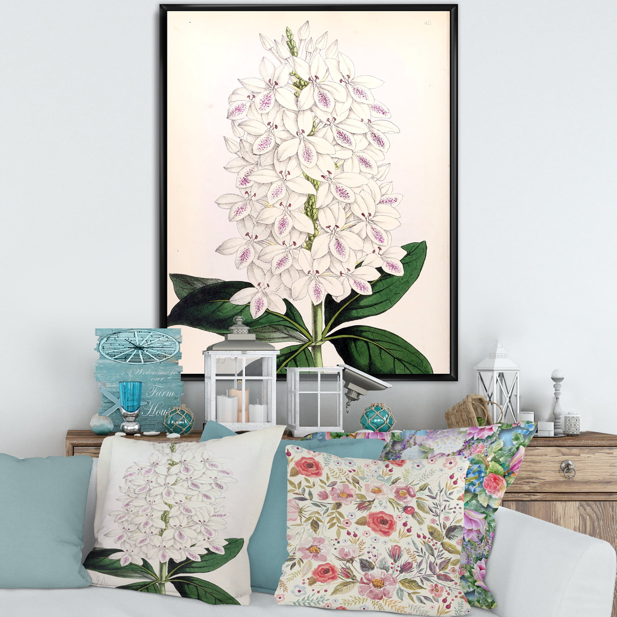 Designart 'Ancient White Orchid III' Traditional Framed Canvas Wall Art Print