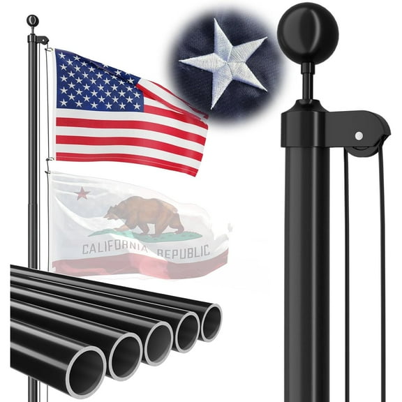 Heavy Duty Flag Pole, 25 FT 12 Gauge Extra Thick Aluminum Flagpole Kit for Outside House In Ground, 100MPH Wind Tested