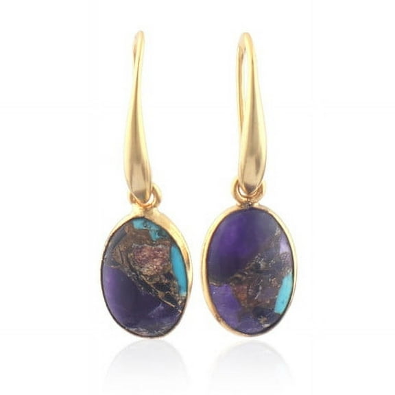 Zeva jewels Purple Copper Turquoise Gemstone Gold-plated Lever-Back Earring For Wearing In Birthdays, Wedding, Engagement, Social Gatherings