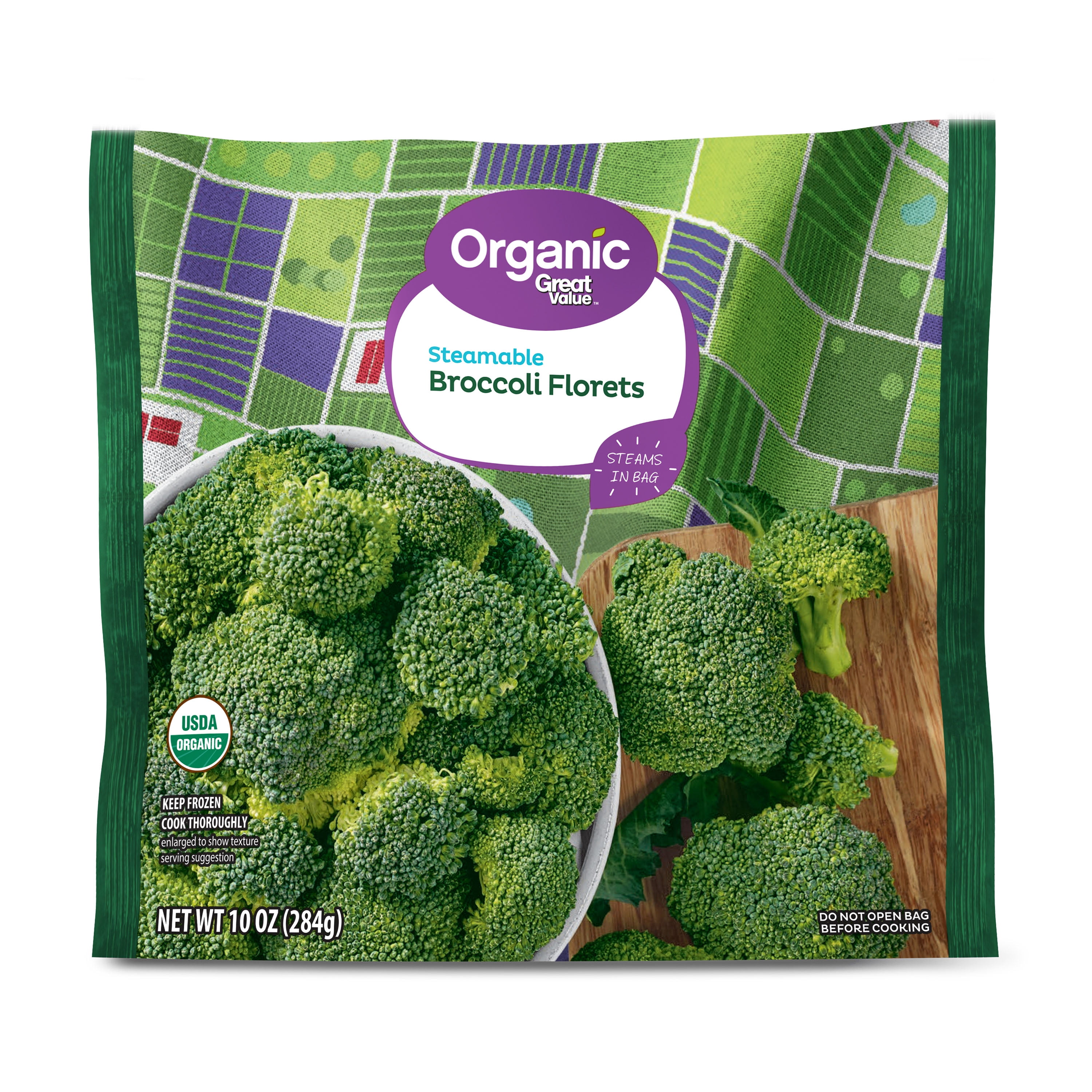 Great Value Organic Frozen Steamable Broccoli Florets, 10 oz