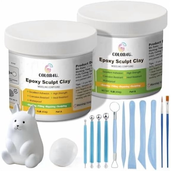Epoxy Sculpt Clay, 2 Pound White Epoxy Putty,2 Part Strong Adhesive & Self-Hardening Modeling CompoundPaste for Sculpting,Reparing,Filling & Bonding$$Art & Craft
