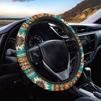 Renewold Southwest American Tribal Teal Car Steering Wheel Cover Universal 15 Inch Non-slip Comfortable Stretch Auto Steering Wheel Cover Auto Accessory Decoration