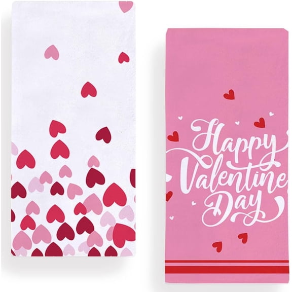 Happy Valentine's Day Hearts Kitchen Towels Dish Towels, 16x24 Inch Love Anniversary Decoration Hand Towels, Set of 2