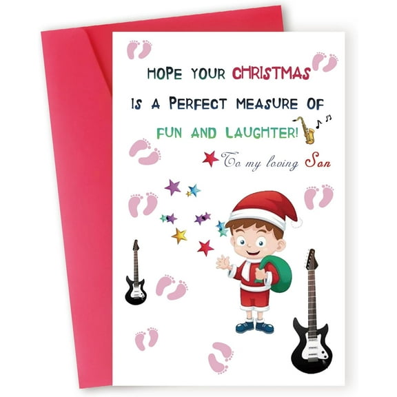 Christmas Card for Son – "Hope Your Christmas is Fun and Laughter" – Colorful Santa Design with Envelope – Perfect Holiday Greeting for Kids