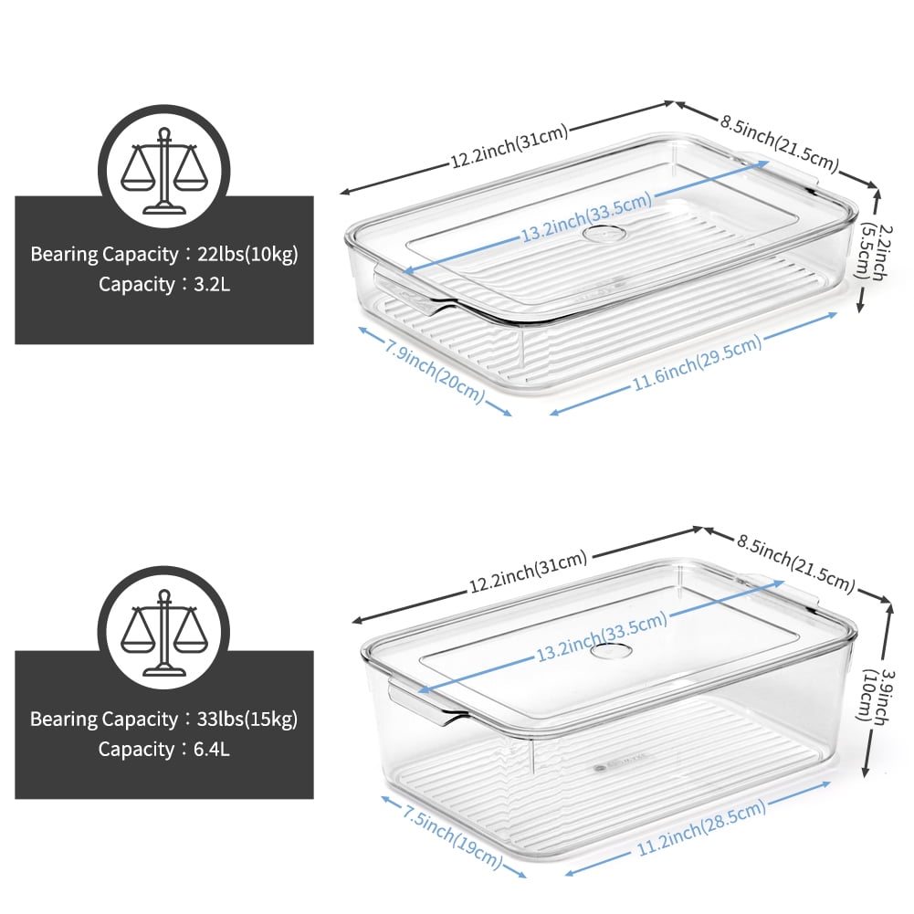 EZOWare Set of 6 Refrigerator Organizer Bins with Lid, Clear Stackable