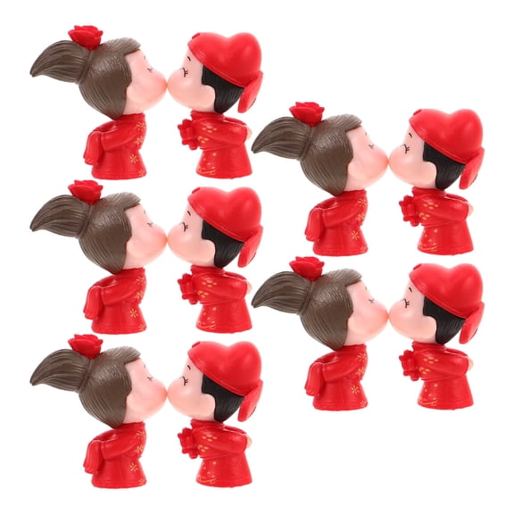 STOBOK 5Pairs Red Wedding Couple Figurines Bride and Groom Cake Topper Elegant DIY Party Decoration