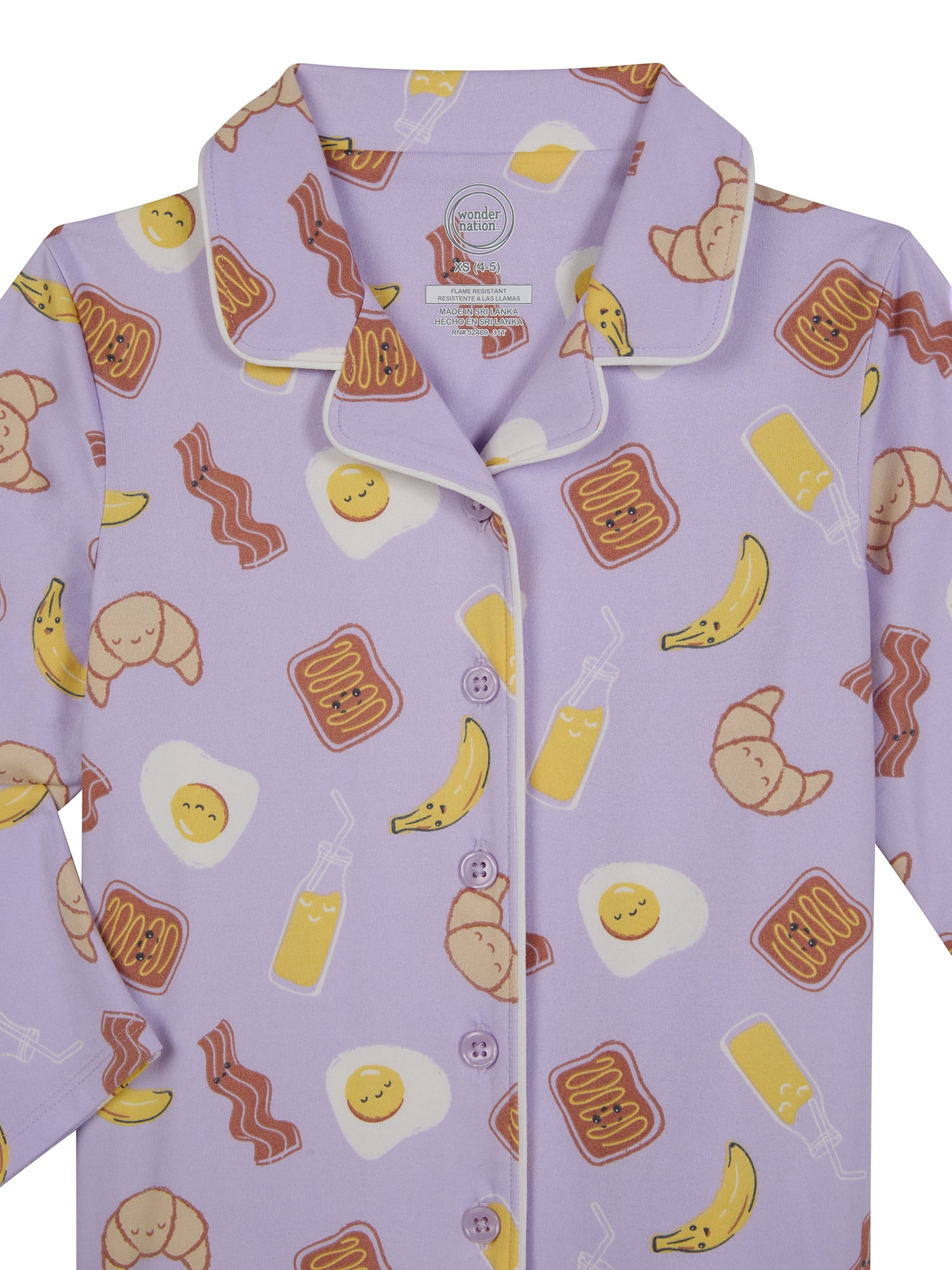 Wonder Nation Girls Button Front Long Sleeve Top & Pant Pajama Set with an Eyemask, 3-Piece, Sizes 4-18 & Plus