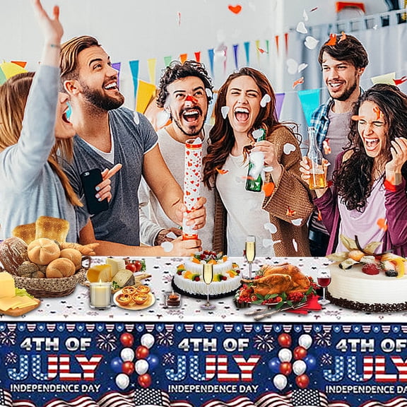 QuanTara 4th of July Tablecloth 54x108in Disposable Plastic Table Cover, Patriotic Flag Design for Memorial Day Independence Day Party Decorations Indoor Outdoor Use