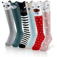 thumbnail image 1 of 6 pairs Girls Cute Knee High Socks Cartoon Animal Cotton Stocking, 1 of 7