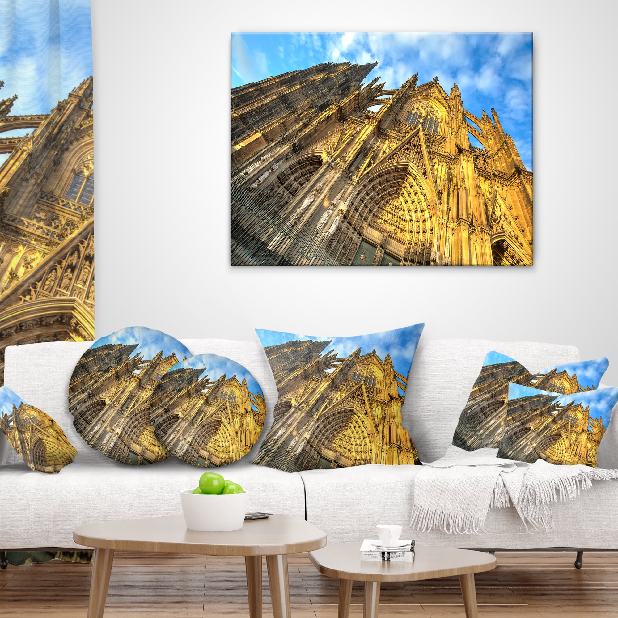Designart Facade of Dom Church with Blue Sky - Cityscape Art Throw Pillow - 18x18