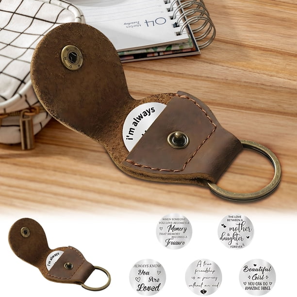 Xihbxyly Moneda de Bolsillo, Ficha de Acero Inoxidable, Estuche de Cuero Grabado, Diseño Protector Duradero, Regalo de Apoyo Emocional, Regalo Personal Único para Familiares y Amigos, 1 Juego con Mon