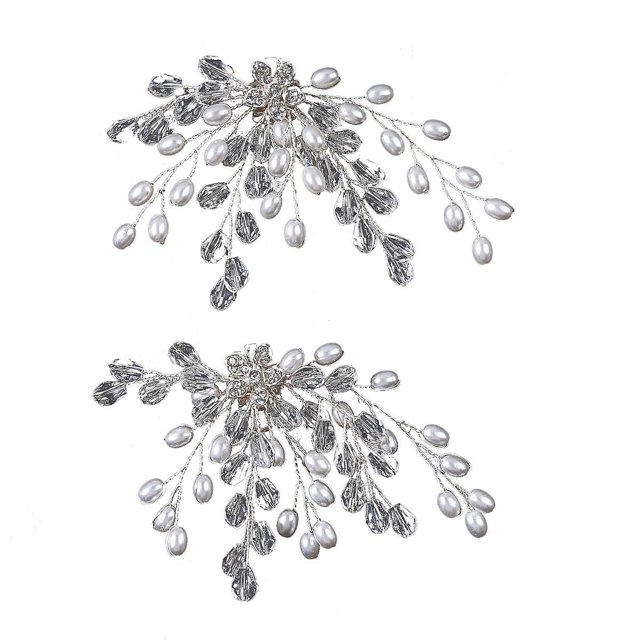 Elegante Crystal Pearl Shoes Clip 2pcs Sparkling Floral Women # 39; s Clip de decoración de tacón alto Diy Shoe Hebilla Accesorios para mujeres, Silver Feliz Sencillez