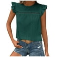 thumbnail image 3 of Trendfront Womens Summer Crew Neck Short Sleeve Tops Casual Sweet Lace Ruffle Sleeve Tees Solid Color Plain Fashion Apparel T-Shirts, 3 of 7