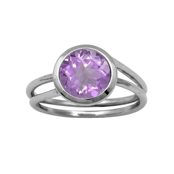 Mooneye Round 8 mm Natural Pink Amethyst Solitaire 925 Sterling Silver Women Wedding Ring