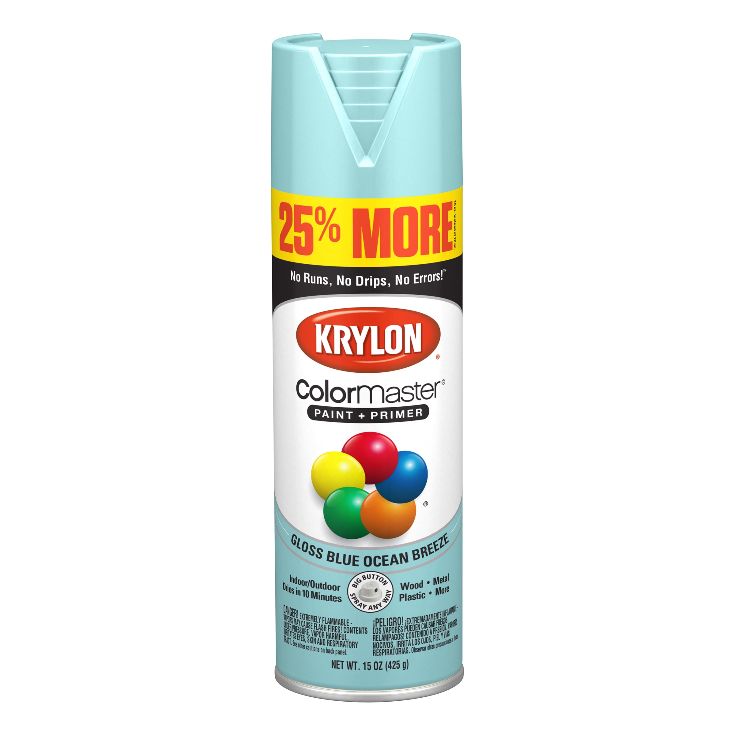Krylon ColorMaster Paint + Primer, Gloss, Blue Ocean Breeze, 15 oz