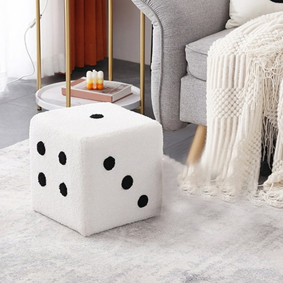Dice Design Cube Foot Stool, Soft Comfortable Warm Sturdy Base Stool Solid Wood Simple Warm Foot Rest Stool Decoration for Home Living Room Bedroom[White 29x29x25cm]