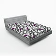 thumbnail image 2 of Ambesonne Boho Feathers Fitted Sheet, Japanese Fuzz Pattern, Queen Size, Purple Charcoal Grey, 2 of 5
