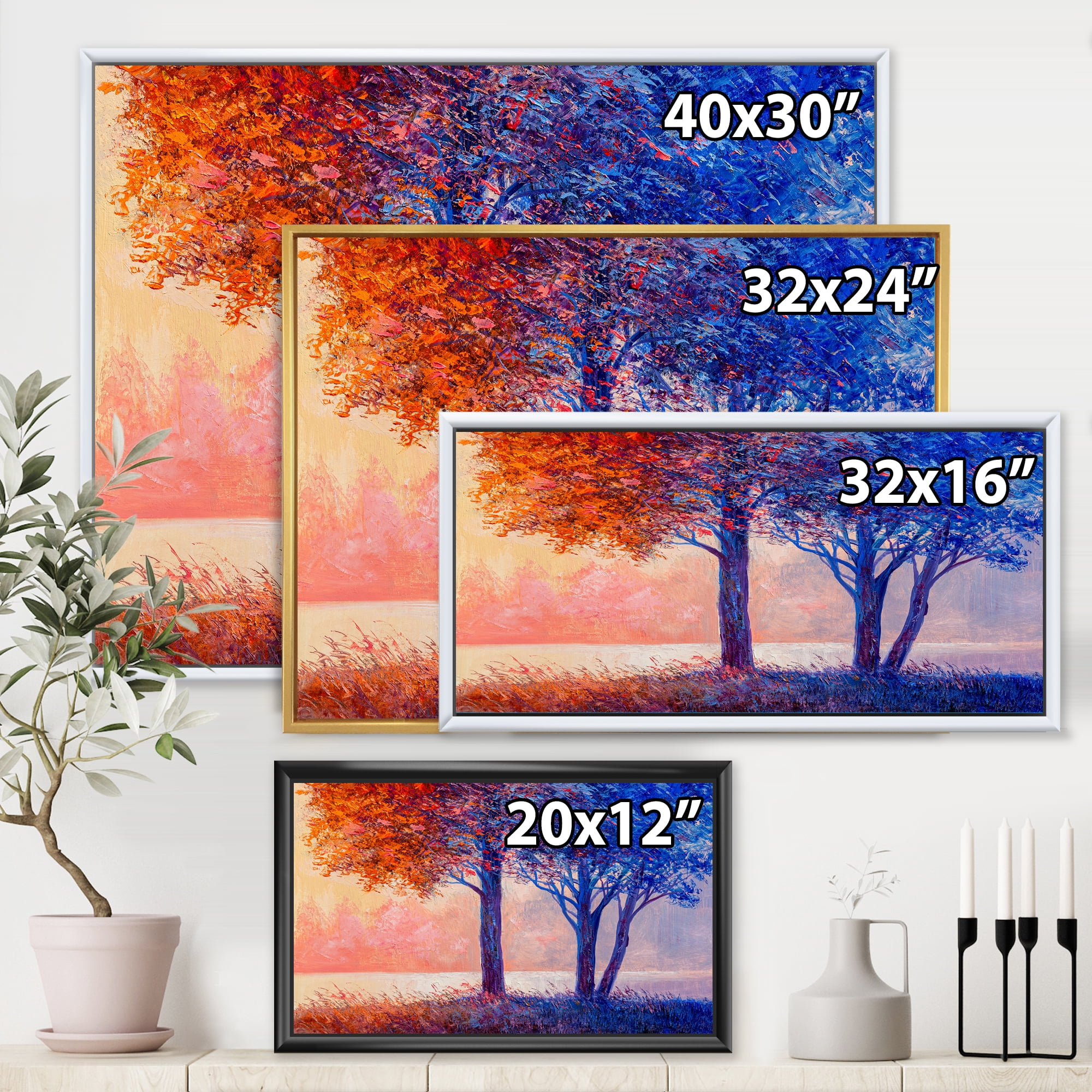 Designart 'Colorful Autumn Forest Trees Along Beautiful River' Lake House Framed Canvas Wall Art Print