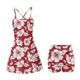 thumbnail image 5 of Psesaysky Women's Summer Sleeveless Mini Dress Red Tropical Hibiscus Flower Print Athletic Spaghetti Strap Built-in Shorts Tennis Sundress with Pockets, Size XS, 5 of 5