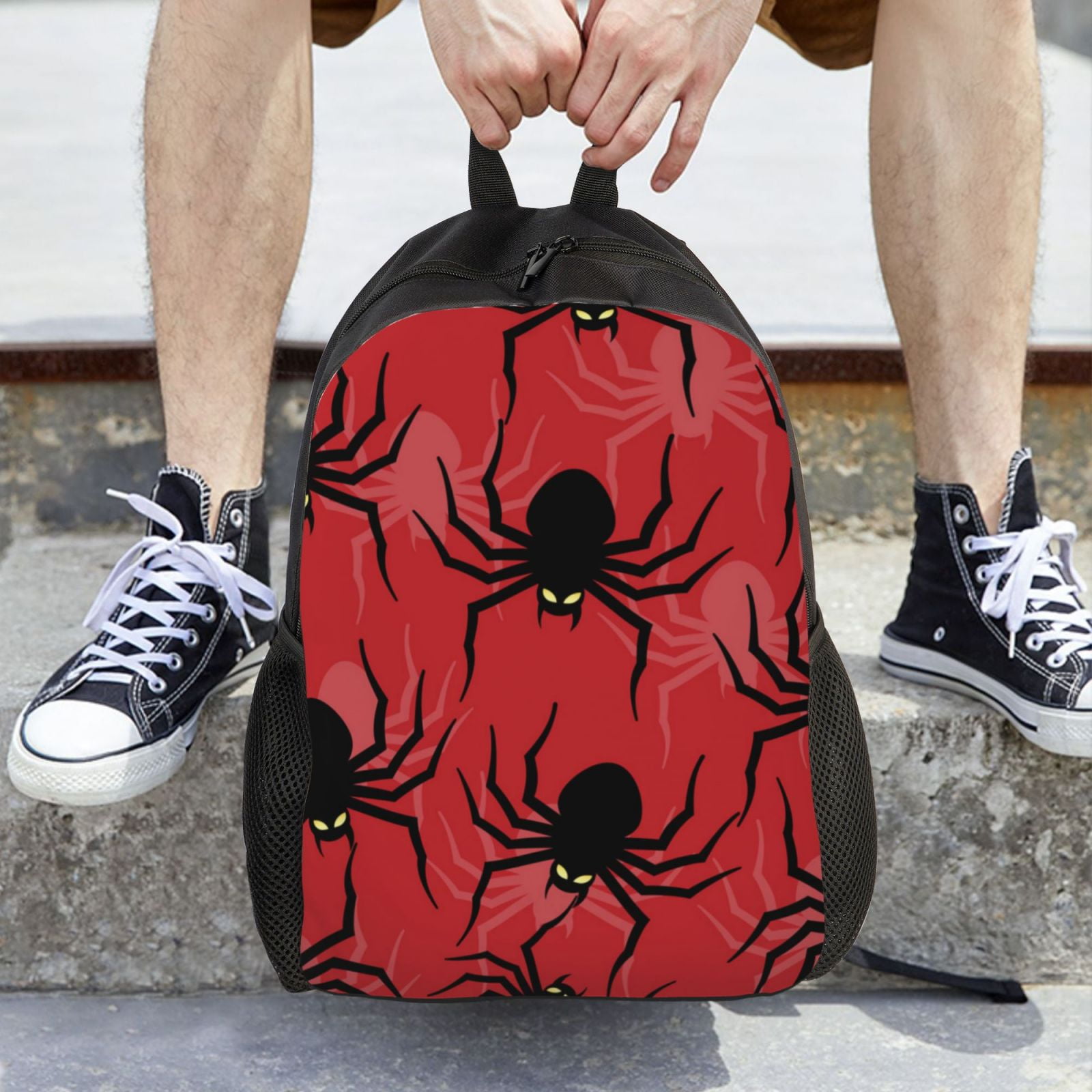 Xecao Spider Print School Backpack with Laptop Compartment Small Travel Laptop Backpack for Women Men Waterproof College Backpack Simple School Bag