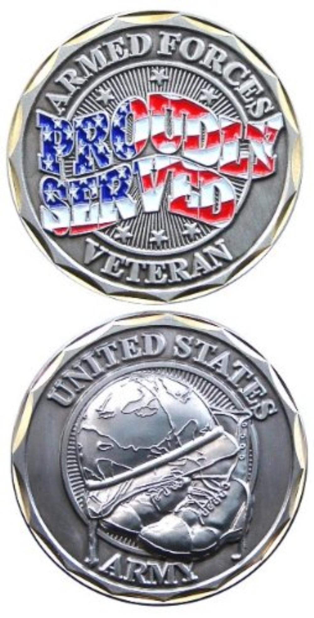 Good Luck Double Sided Collectible Challenge Coin SG_B007YUNZ24_US United States US Army Armed Forces Proudly Served Veteran w/ Boots & Helmet 