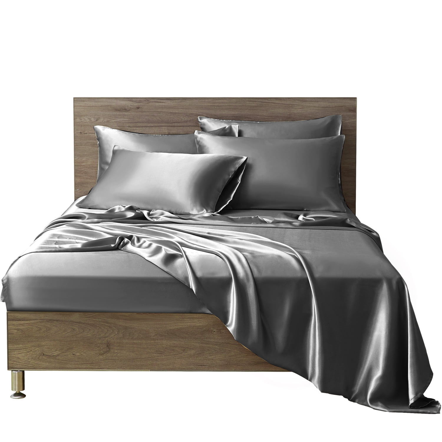 MR&HM Satin Bed Sheets, King Sheets Set, 6 Pcs Silky Bedding Set, Dark