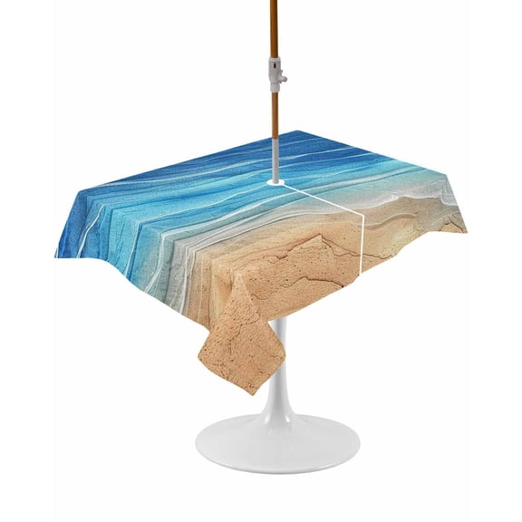 Outdoor Table Cloth with Umbrella Hole and Zipper, Blue Ombre Coastal Waterproof Rectangle Tablecloth 54"x80", Summer Nautical Beach Ocean Seaside Washable Table Cover for Outside Party Patio Picnic