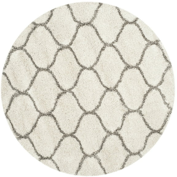 SAFAVIEH Hudson Arline Plush Geometric Shag Area Rug, Ivory/Grey, 3' x 3' Round