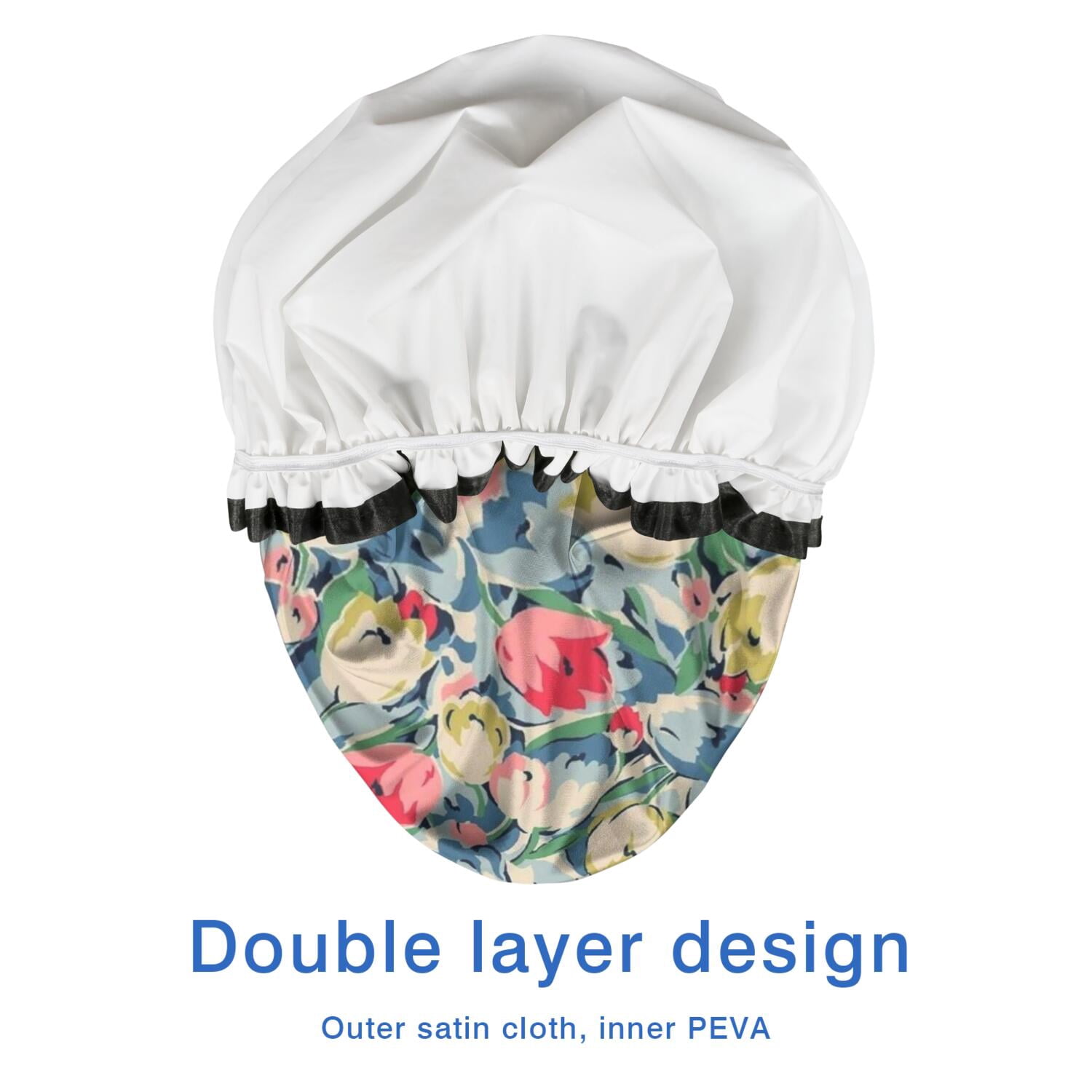 Shower Caps,Pioneer Flower Floral Print Pattern Waterproof Shower Cap for Women 4 Pieces,Double Reusable Hair Cover for Shower PEVA Elastic Stretch Hem