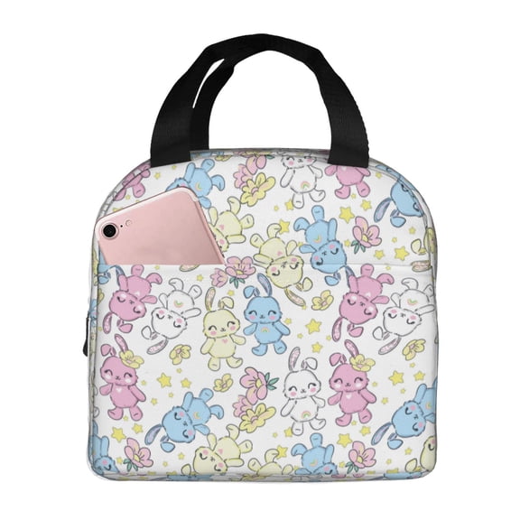 Naloa Cartoon Bunny Print Lunch Box for Women Men,Insulated Lunch Bag,Lunchbox,Thermal Leakproof Cooler,Reusable Lunch Tote Bag for Work School Travel Picnic