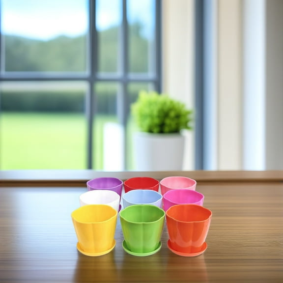 HINTRMENT 9Pcs Round Plastic Flower Pots in Assorted Color for Planting Herbs and Succulents in the Garden