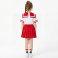 thumbnail image 5 of Girls Sailor Uniform 2-Piece Set Cheerleader Style Short Sleeve Top with Bow + Pleated Skirt for Kids Back to School Performances Stage Show(Red-Skirt,9-10 Years), 5 of 9