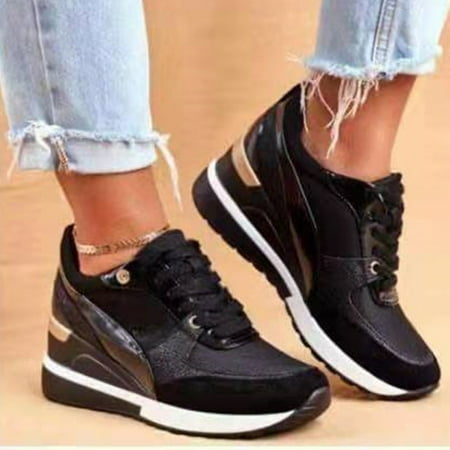

VeliToy Basket Eva Glow High Heeld Wedge Sneakers for Women Platform Casual Lace-Up(Black 35)