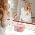 thumbnail image 5 of Bolsa de cosméticos de pana, linda bolsa de almacenamiento de nicho para mujeres, bolsa de almacenamiento de cosméticos portátil de gran capacidad, rosa, 5 of 5