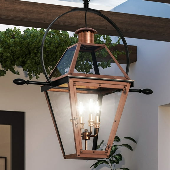Luxury Rustic Pendant, Large Size: 29.5"H x 27.5"W, with Tudor Style Elements, Rustic Copper Finish, UQL1374 from the Paris Collection by Urban Ambiance