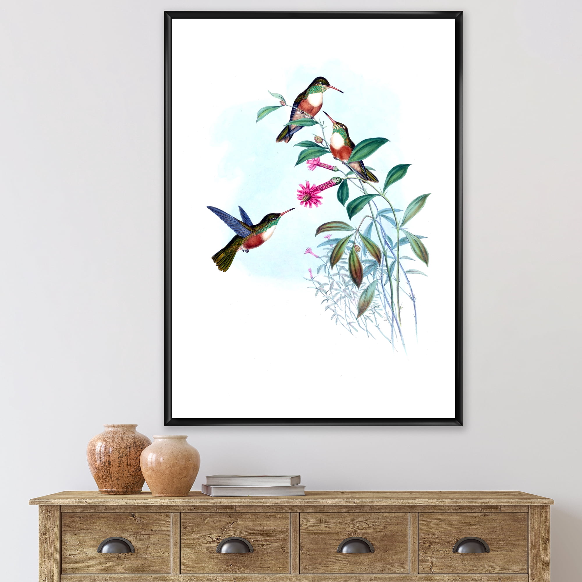 Designart 'Ancient Hummingbird IV' Traditional Framed Canvas Wall Art Print