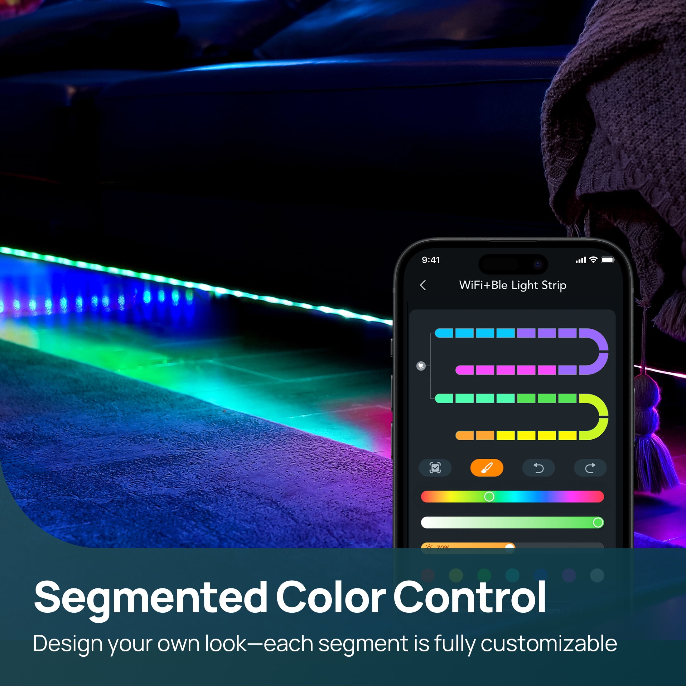 Linkind EL8 Smart Light Strip, 50ft Color Changing LED Strip Light with App Control, Music Sync, Corded Electric