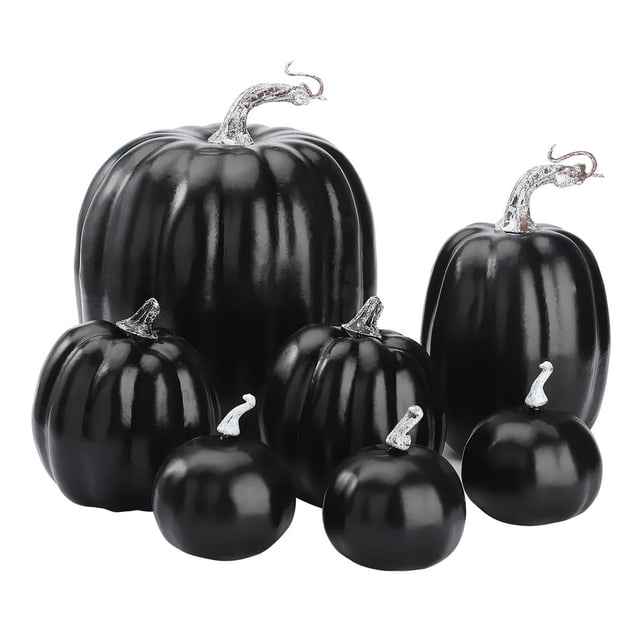 Thanksgiving Fall Pumpkin Decor,7 Pcs Assorted Sizes Harvest Artificial Pumpkins,for Fall Autumn Halloween Thanksgiving Decorations Outdoor Pumpkin Decorations