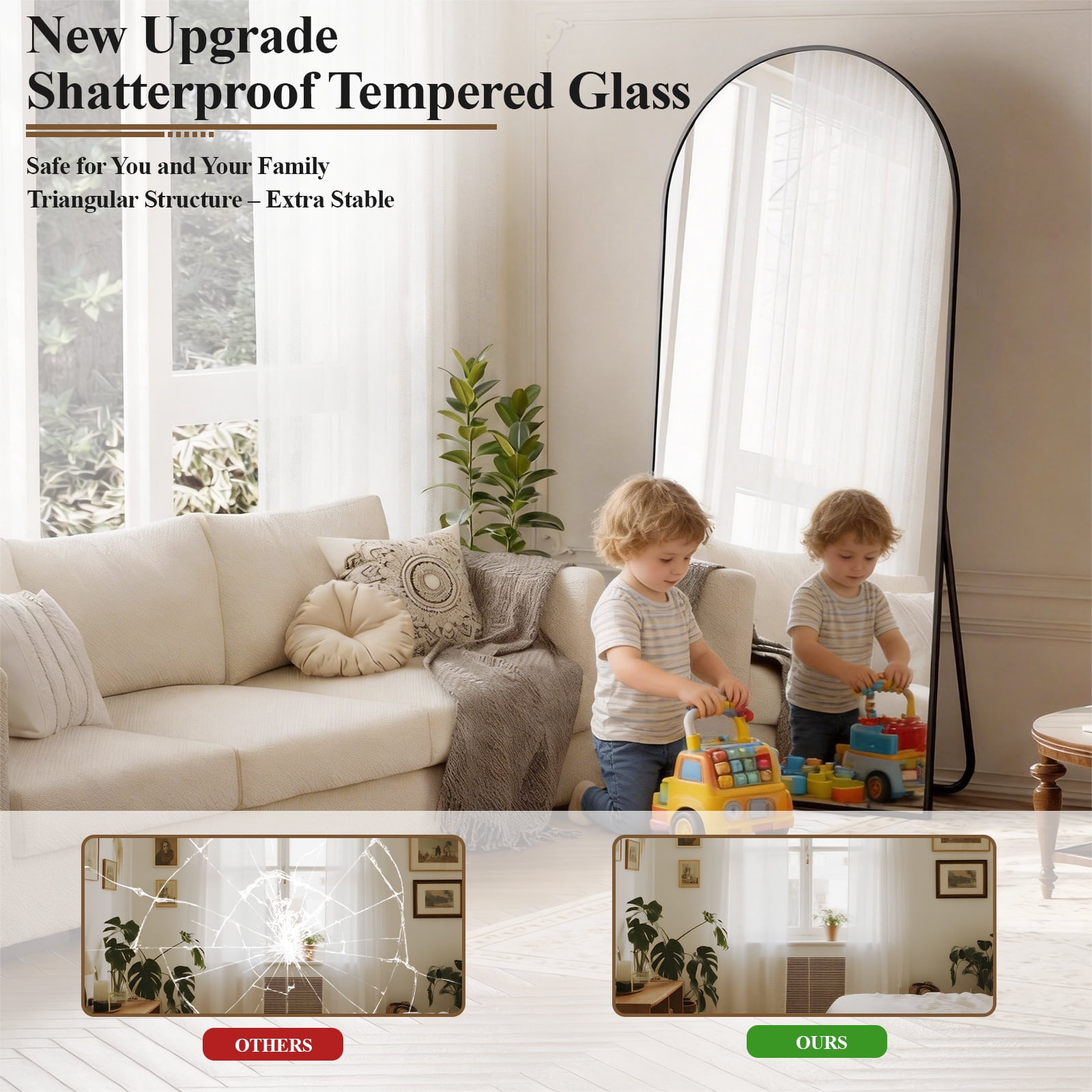 AUROMIR 56"x21" Arched Full Length Mirror Floor Mirror Full Body Standing Mirror, Black