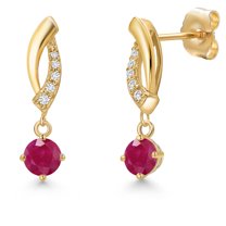 Gem Stone King 14K Yellow Gold Red Ruby and Lab Grown Diamond Earrings for Women | 0.75 Cttw | Gemstone July Birthstone | Round 4MM