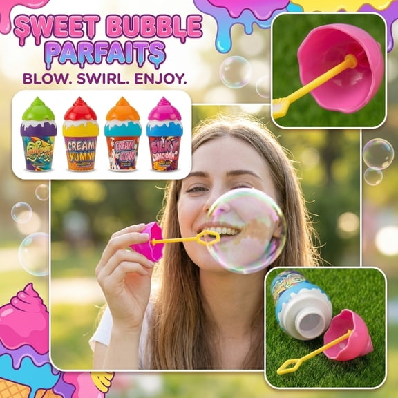 Ice Cream Bubble Solution Cup, Leak Resistant Bubble Bottle with Inverted Spill Proof Design, Portable Plastic Bubble Container Random Style for Party Festival Outdoor Events